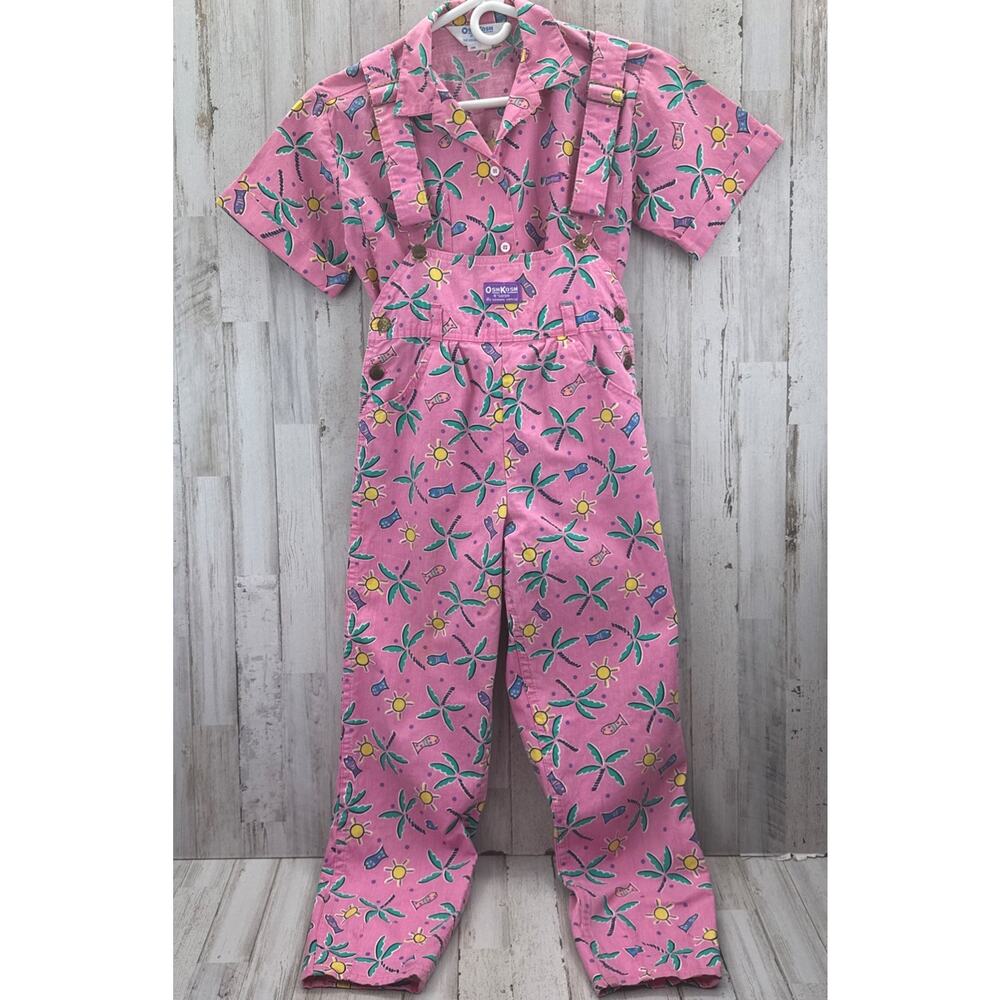 Rare 80’s Vintage Oshkosh B Gosh Pink Tropical Overalls Set Sz 12/14 Tapered Leg